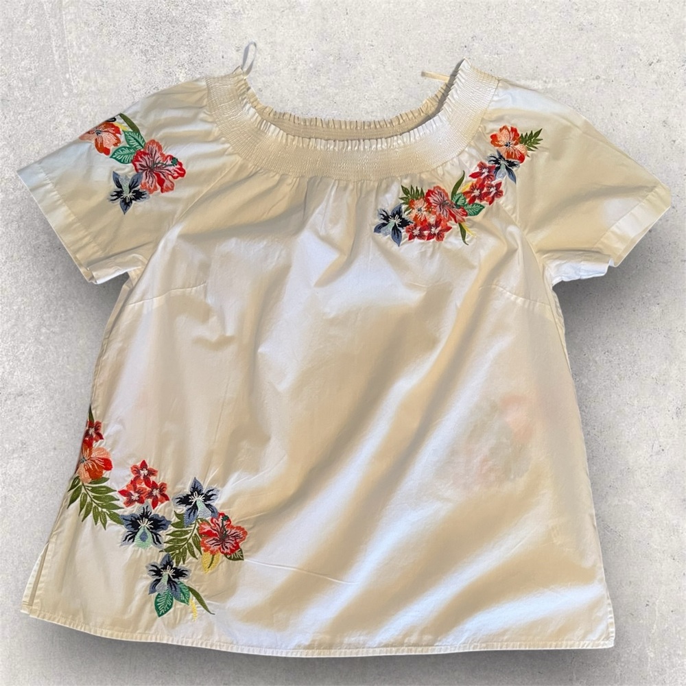 Talbots White Embroidered Floral Off-Shoulder Top
